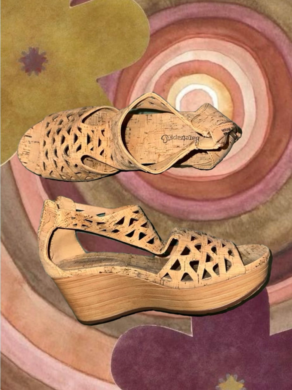 BareTraps Tan Cork Wedge Sandals - Laser-Cut Design